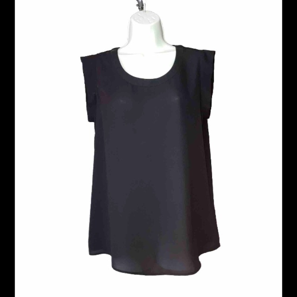 Pleione Anthropology Women’s Black Muscle Cap Sleeve Sleeveless Blouse Top S